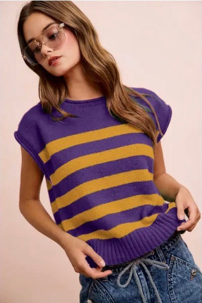 Gameday Striped Sleeveless Knit Top