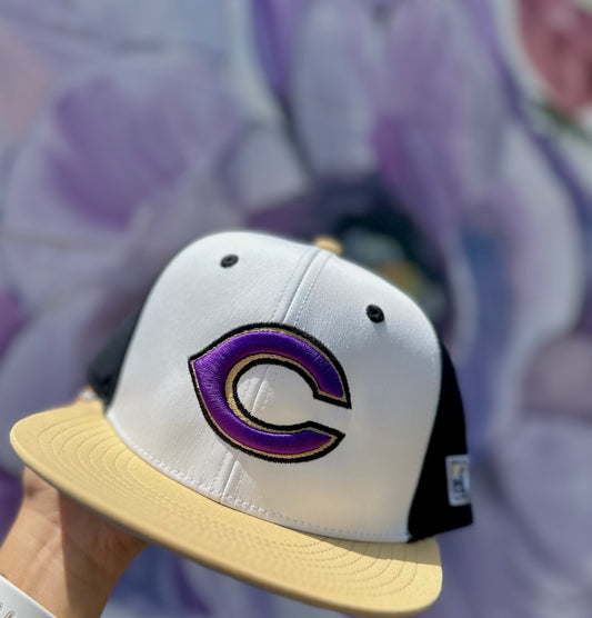 White & Gold Flat Bill Hat