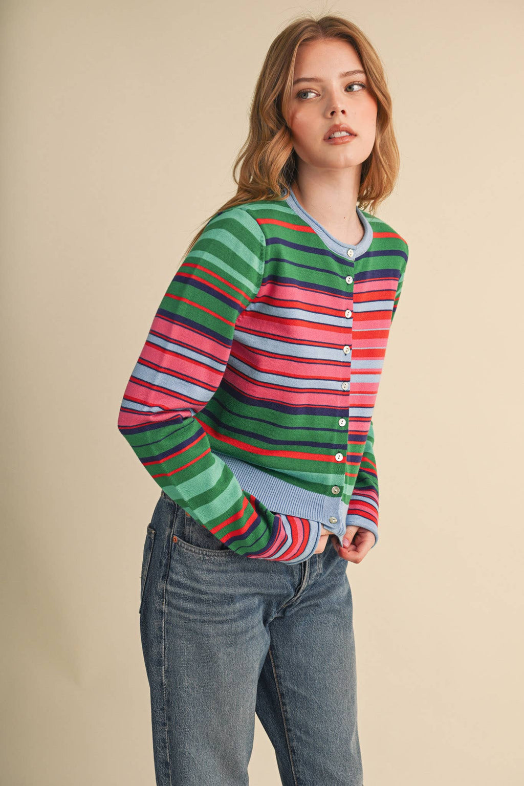 MUTLI-COLOR STRIPED SWEATER CARDIGAN MSW11313
