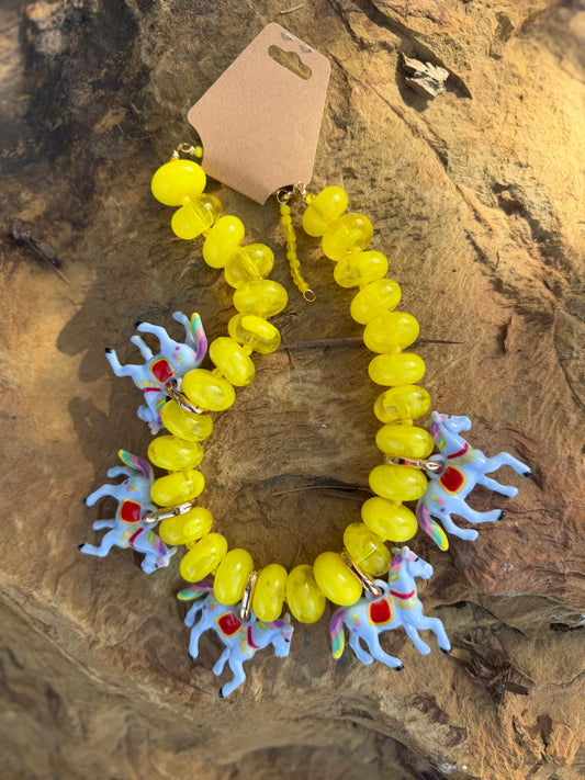 Yellow Beaded Horse Necklace