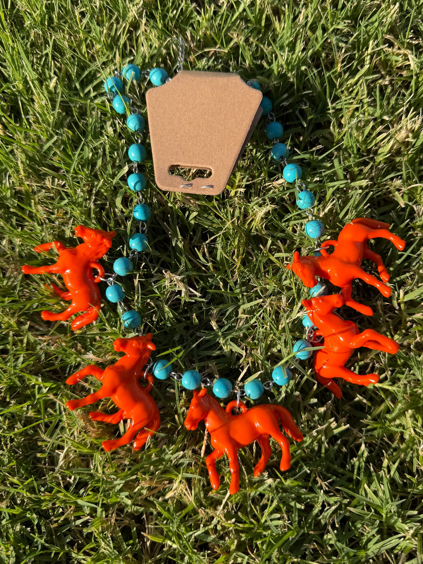 Turquoise & Orange Horse Necklace