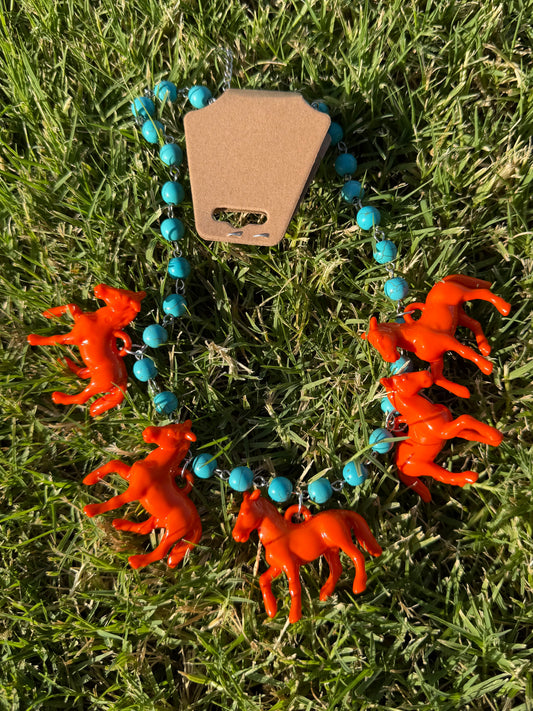 Turquoise & Orange Horse Necklace