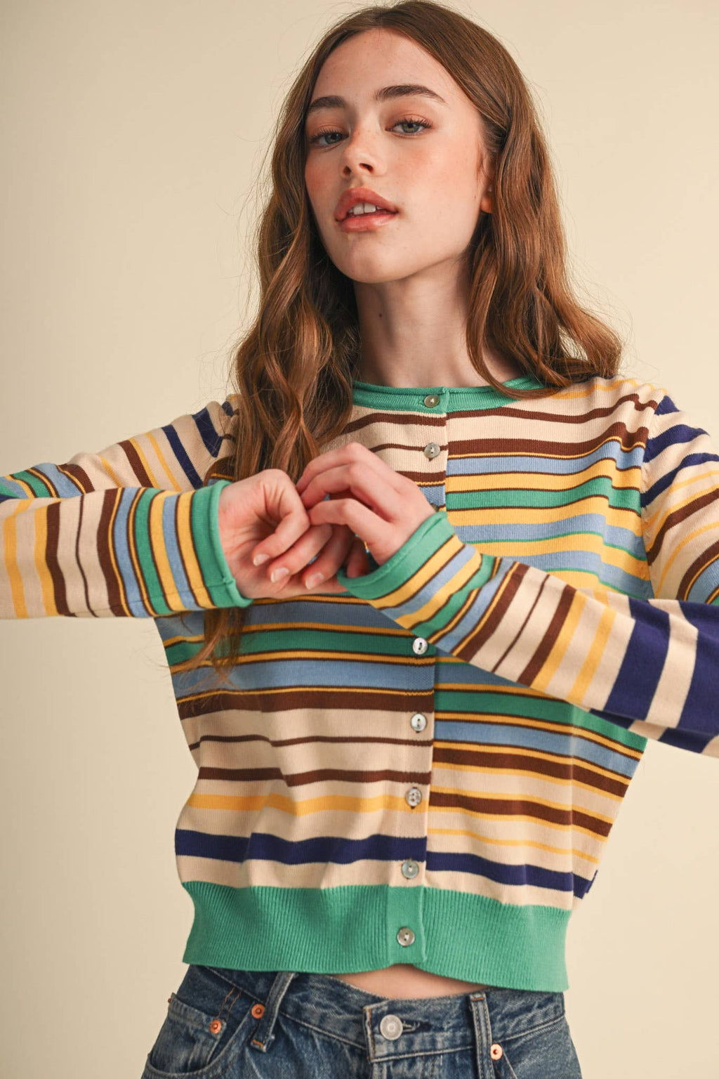MUTLI-COLOR STRIPED SWEATER CARDIGAN MSW11313