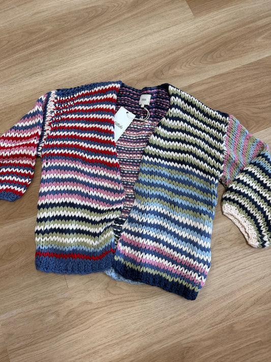 Chunky Multi Strip Knit Cardigan