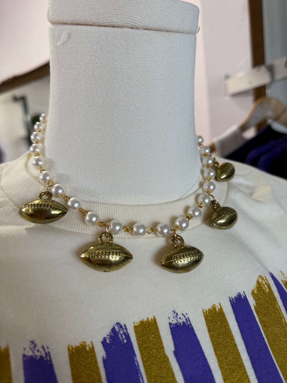 Gold Football and Pearl Necklace
