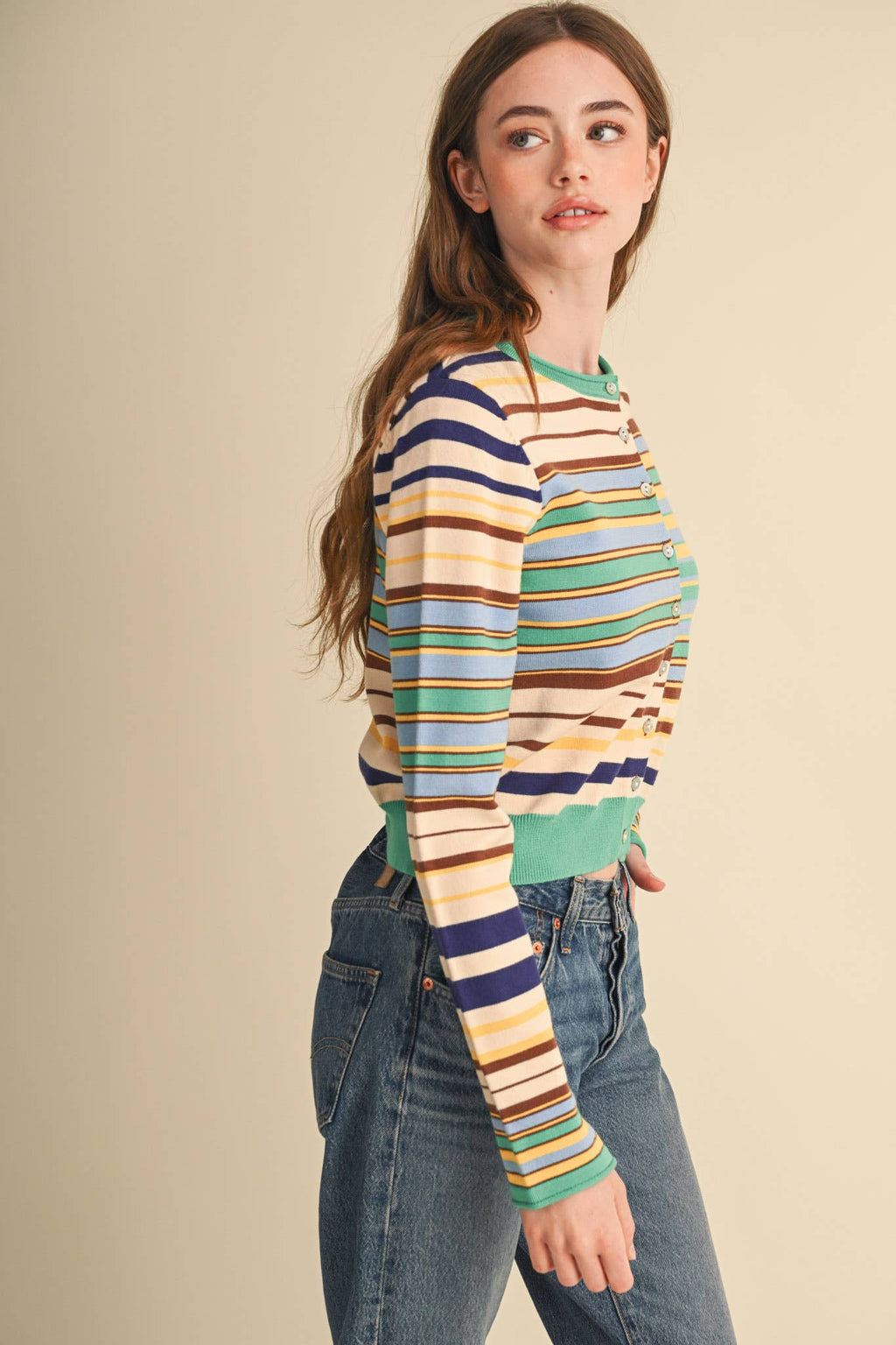 MUTLI-COLOR STRIPED SWEATER CARDIGAN MSW11313