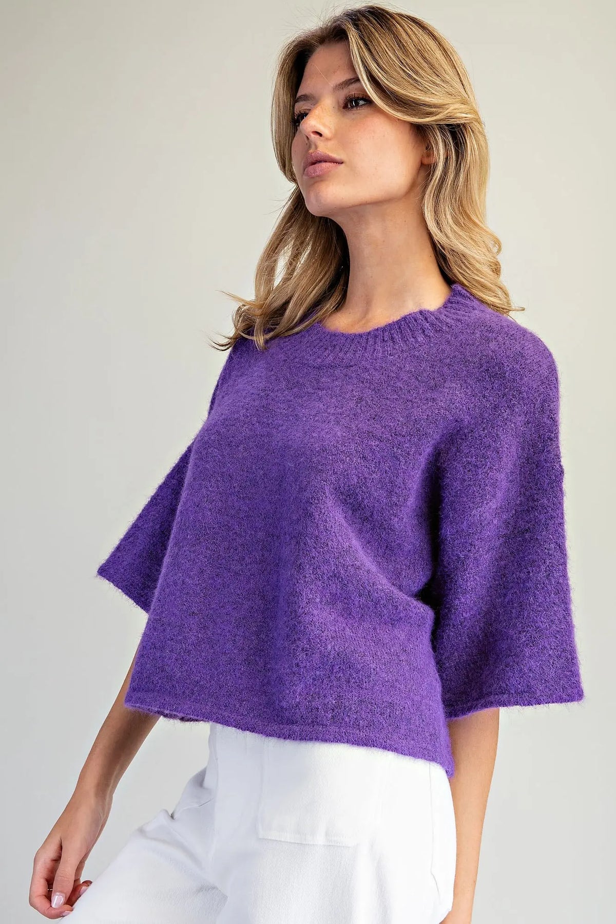 Short Sleeve Purple Sweater