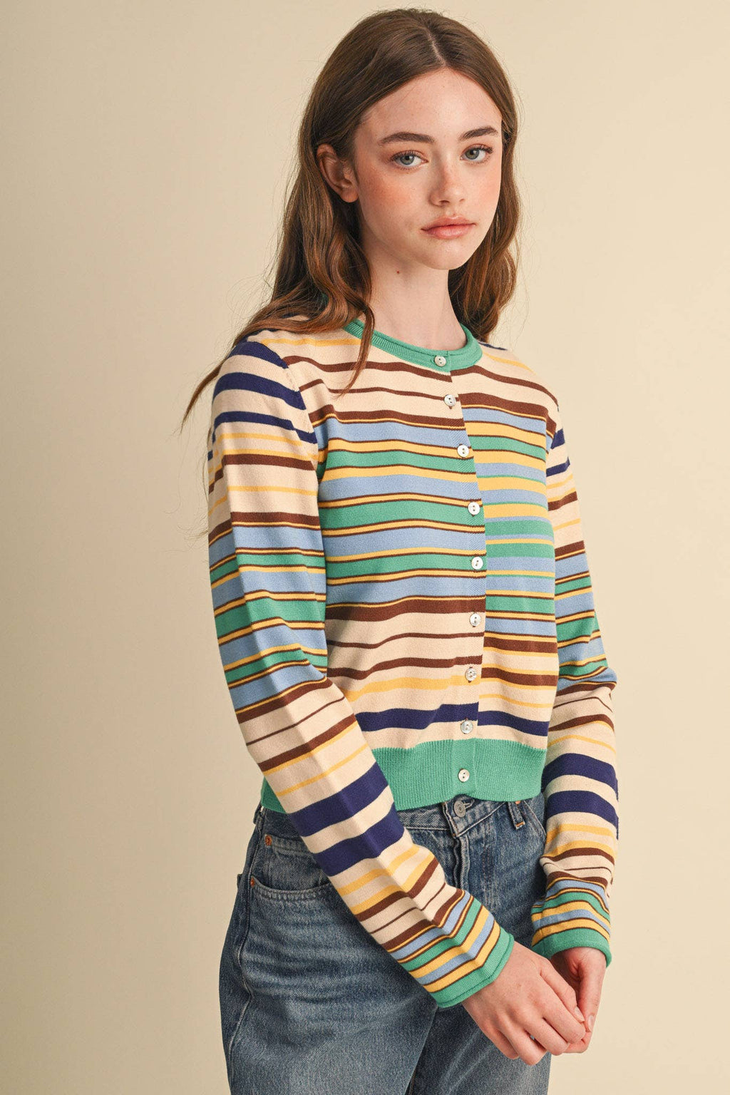 MUTLI-COLOR STRIPED SWEATER CARDIGAN MSW11313