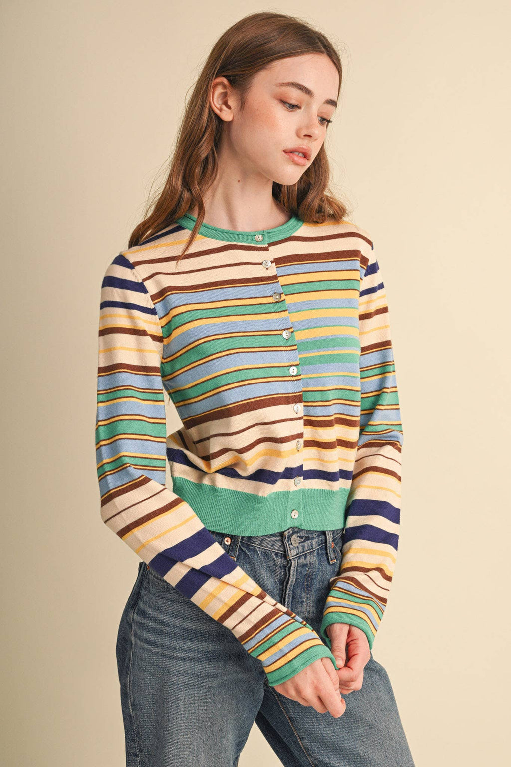 MUTLI-COLOR STRIPED SWEATER CARDIGAN MSW11313