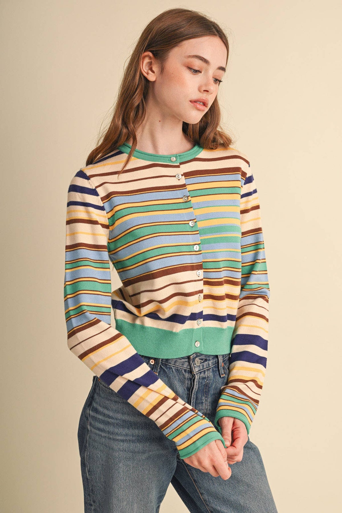 MUTLI-COLOR STRIPED SWEATER CARDIGAN MSW11313