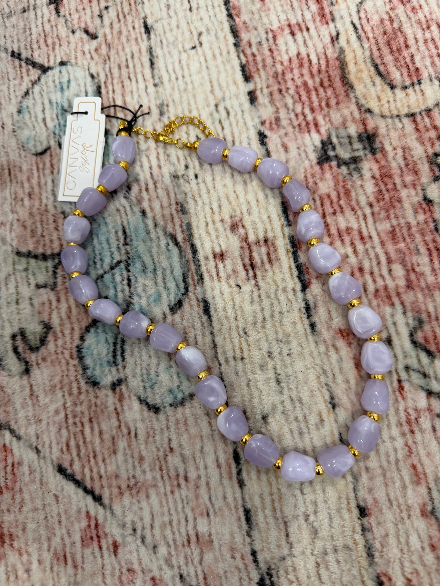 Light Purple and Gold Beaded Necklace