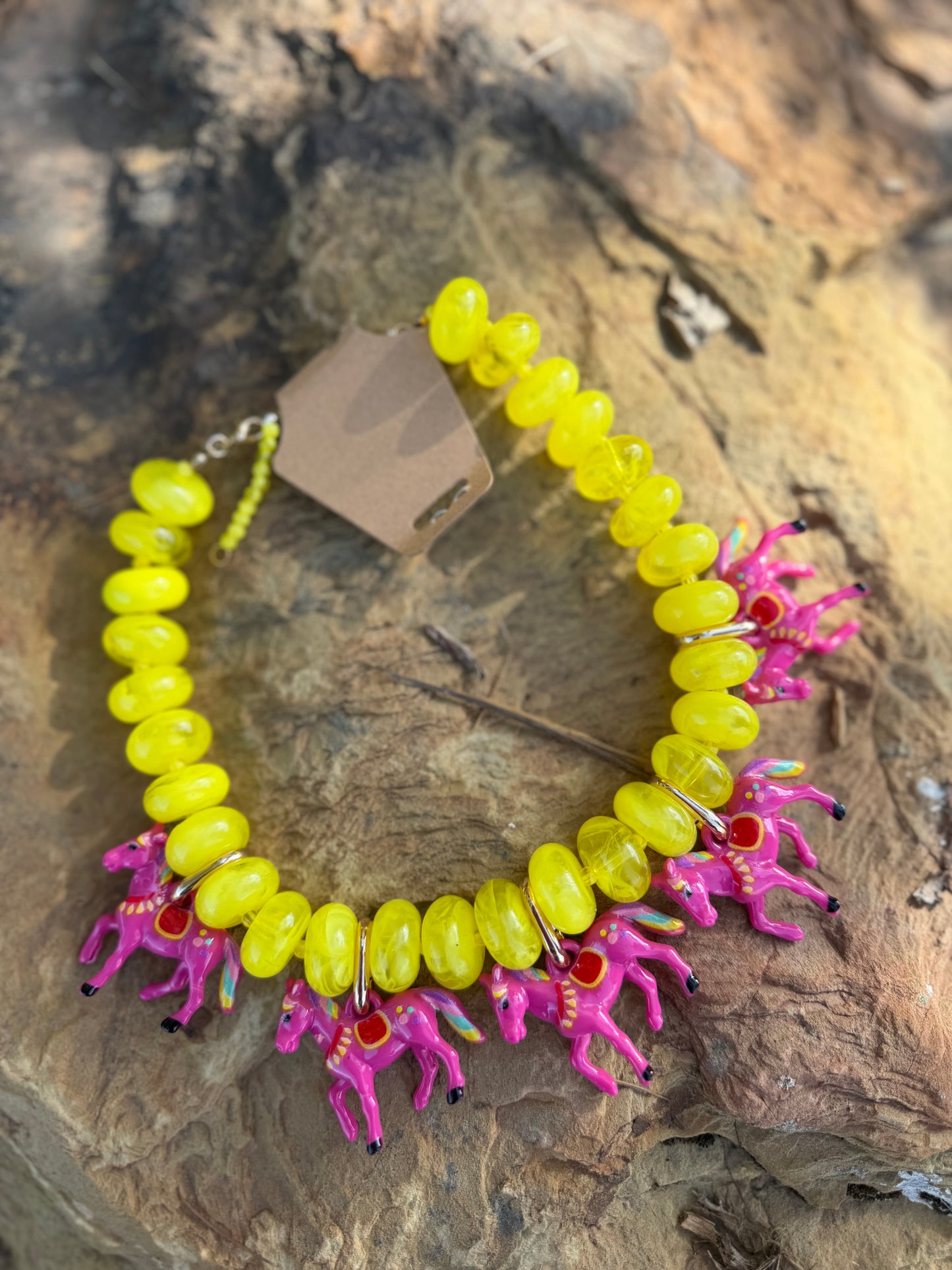 Yellow Beaded Horse Necklace