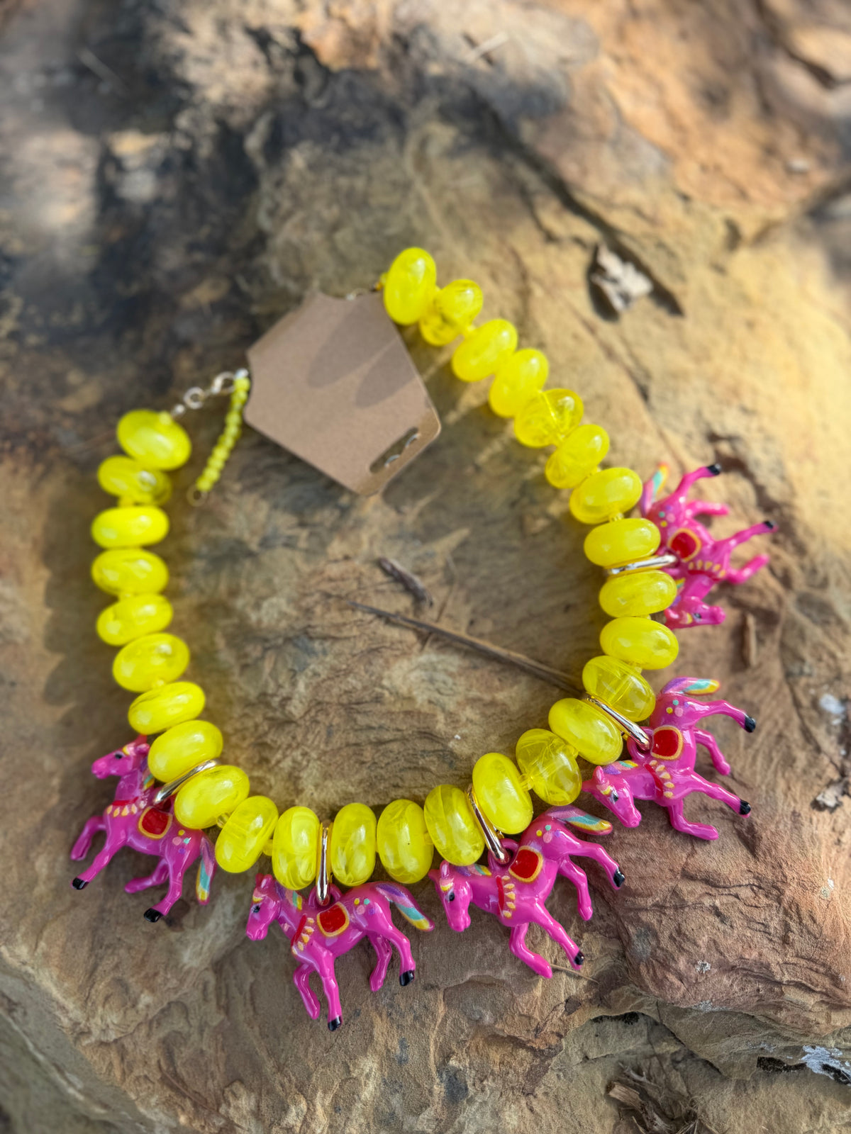 Yellow Beaded Horse Necklace