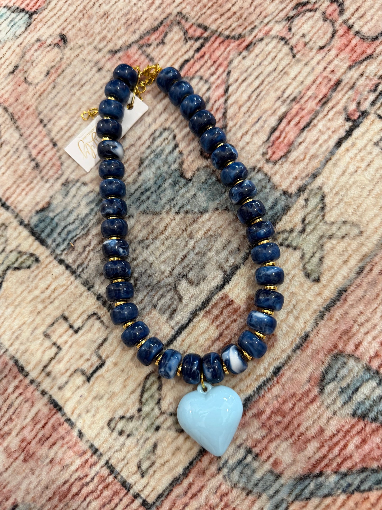 Blue Heart Beaded Necklace