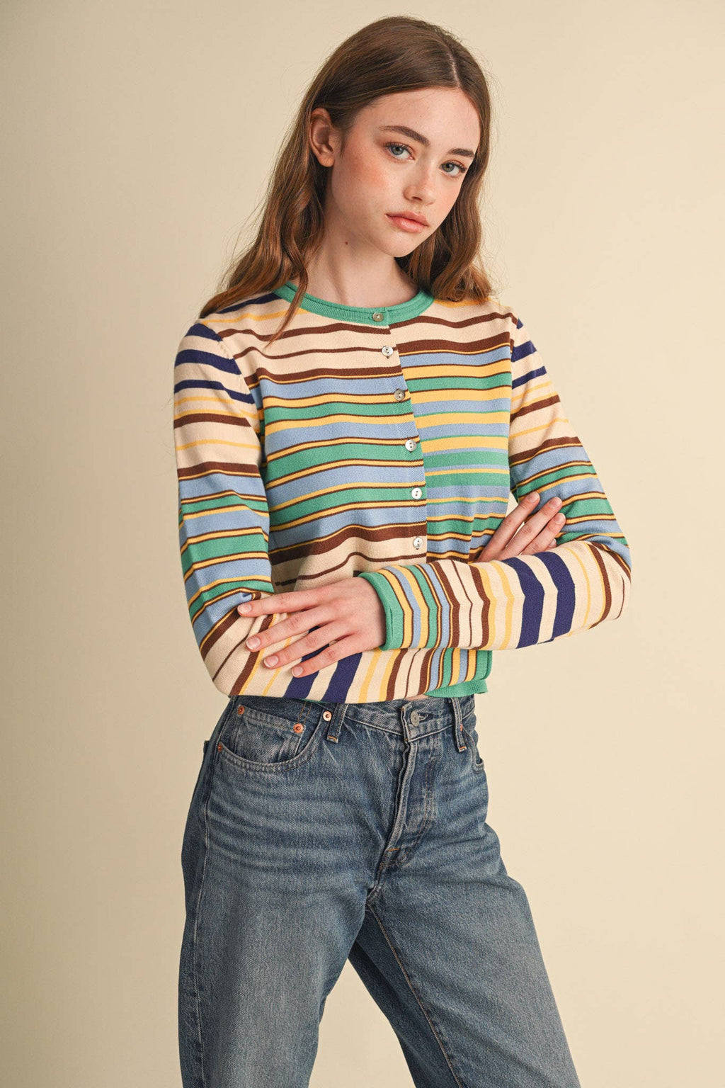 MUTLI-COLOR STRIPED SWEATER CARDIGAN MSW11313