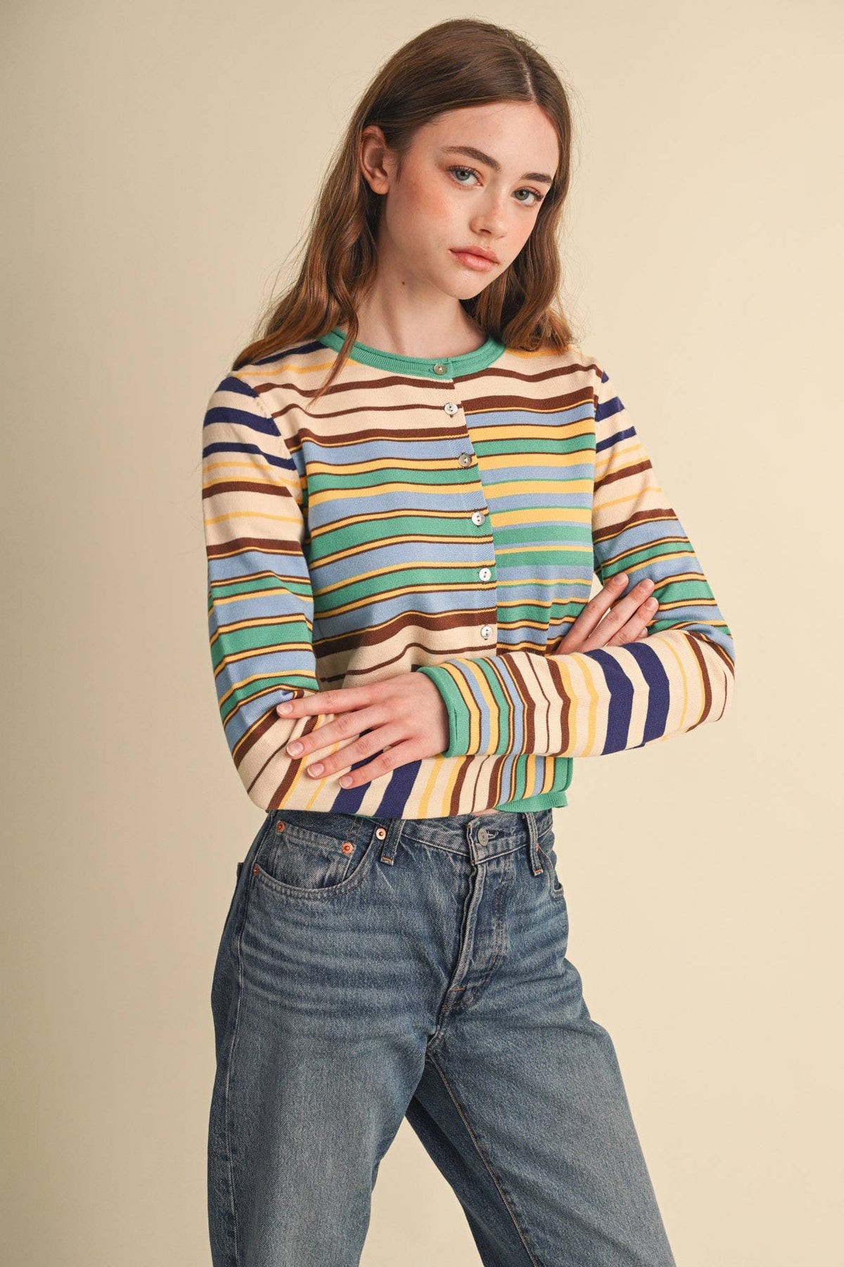 MUTLI-COLOR STRIPED SWEATER CARDIGAN MSW11313