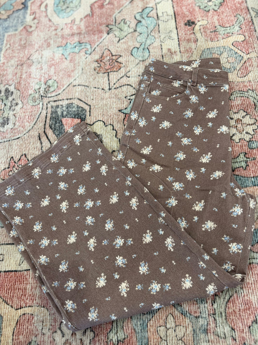 Brown Floral Jeans