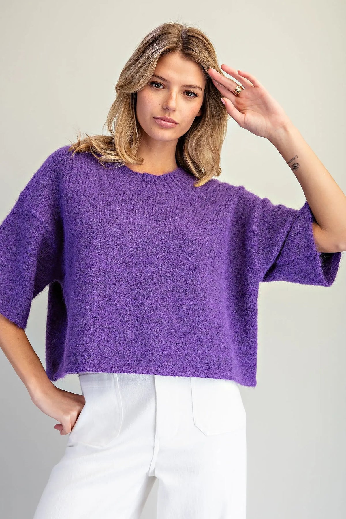Short Sleeve Purple Sweater
