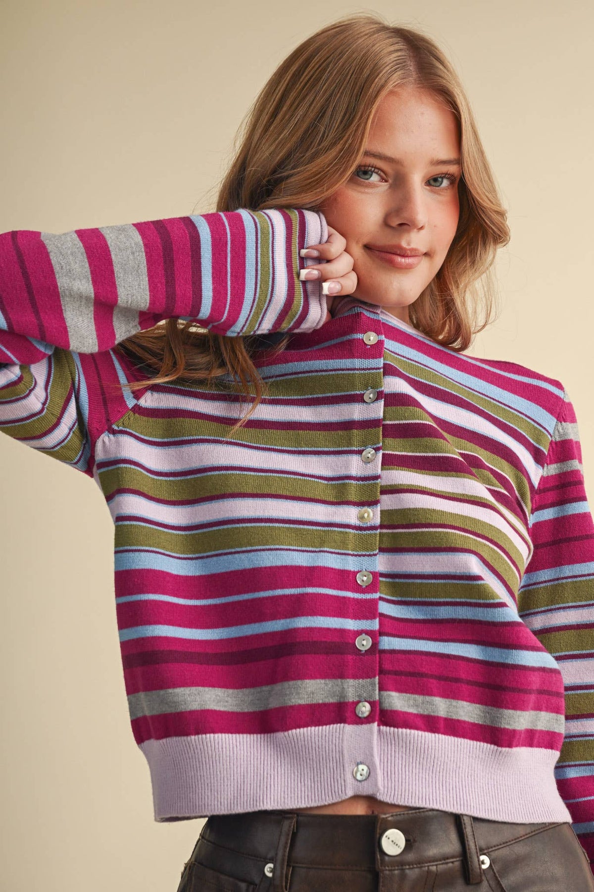 MUTLI-COLOR STRIPED SWEATER CARDIGAN MSW11313
