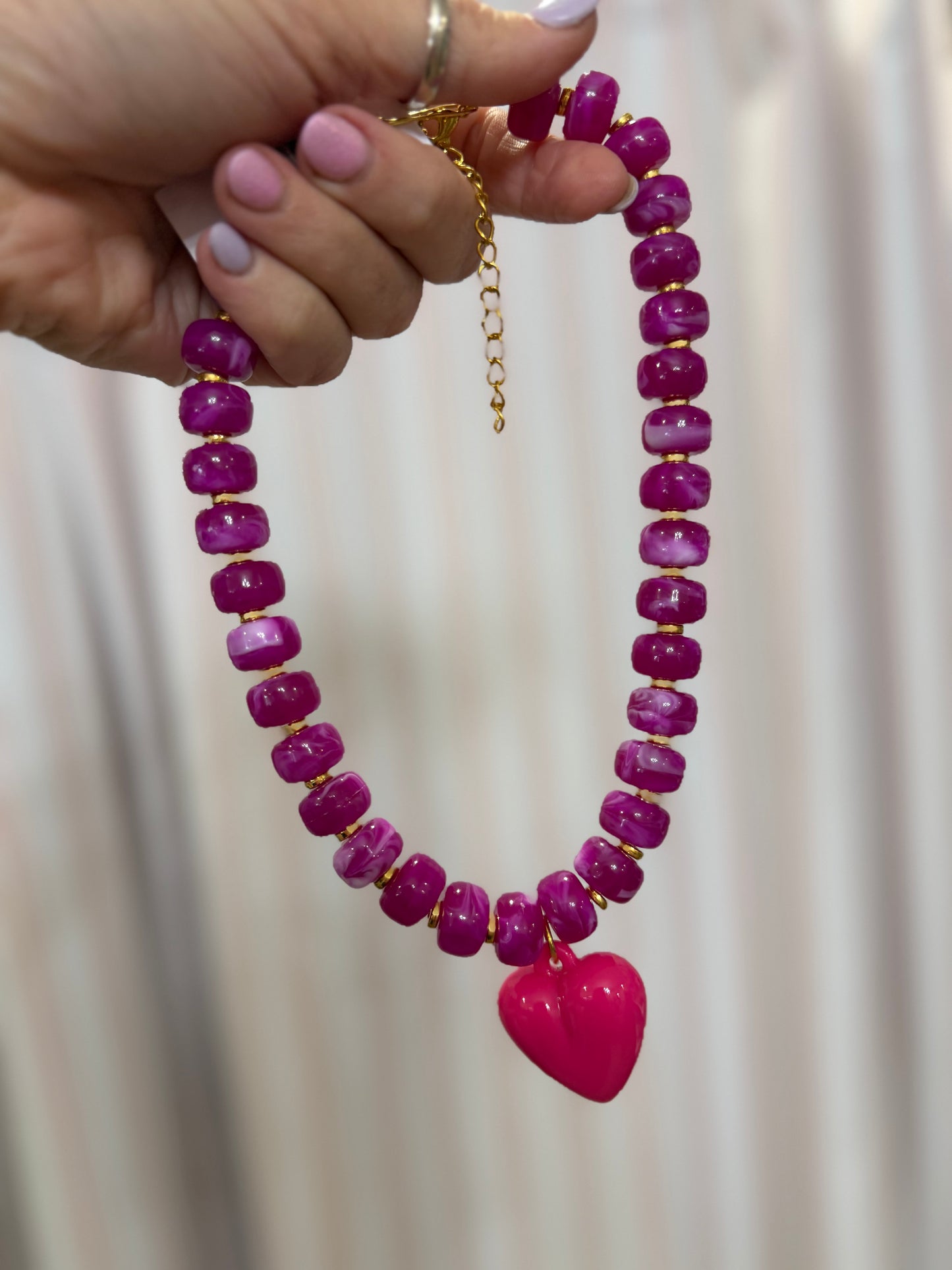 Pink Heart Beaded Necklace