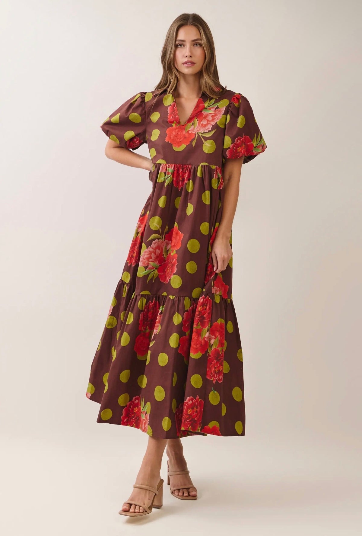 Floral Polka Dot Tiered Maxi Dress