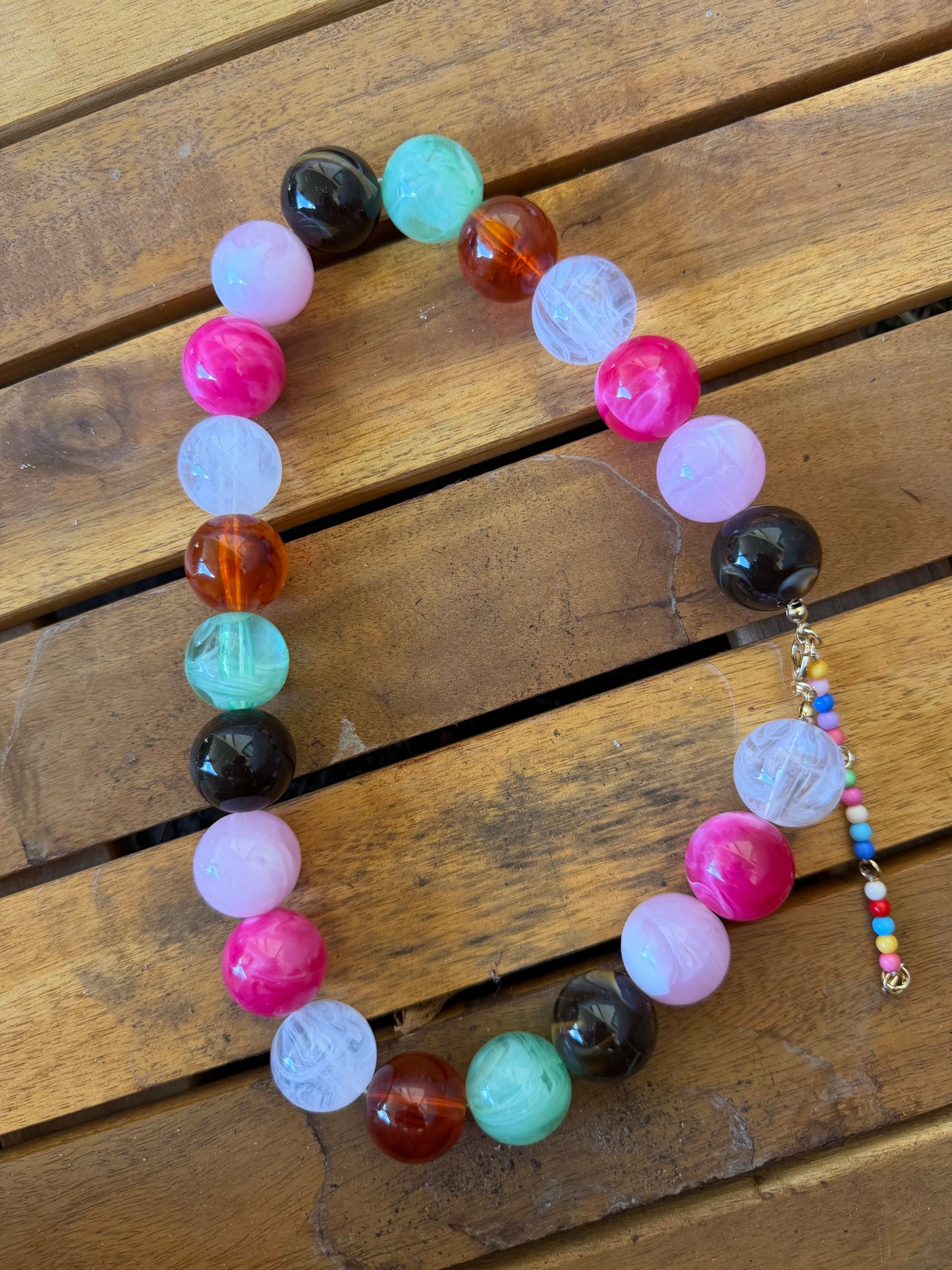 Pink, Brown & Green Bubble Necklace