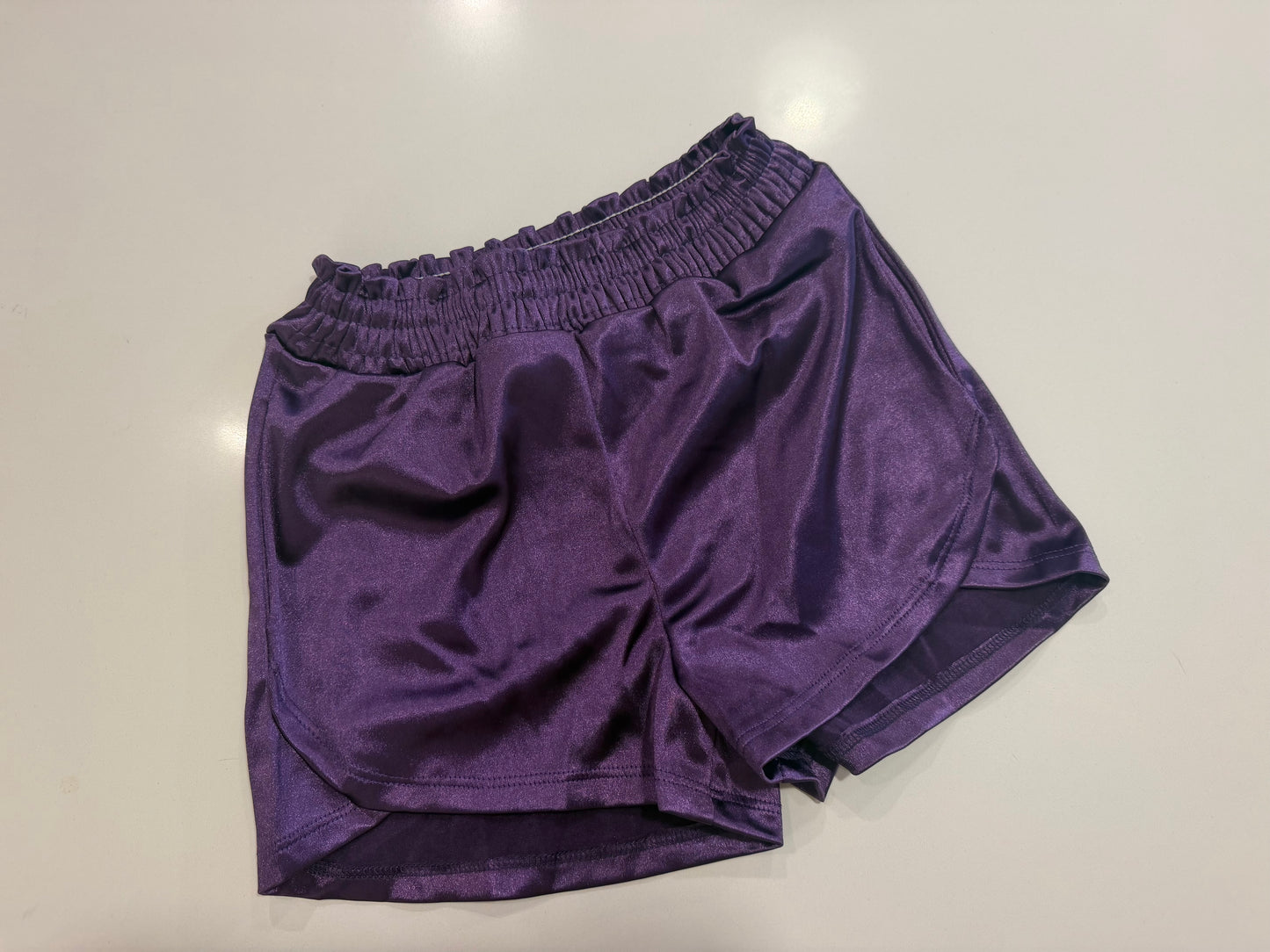 Smocked Elastic Waist Metallic Purple Shorts
