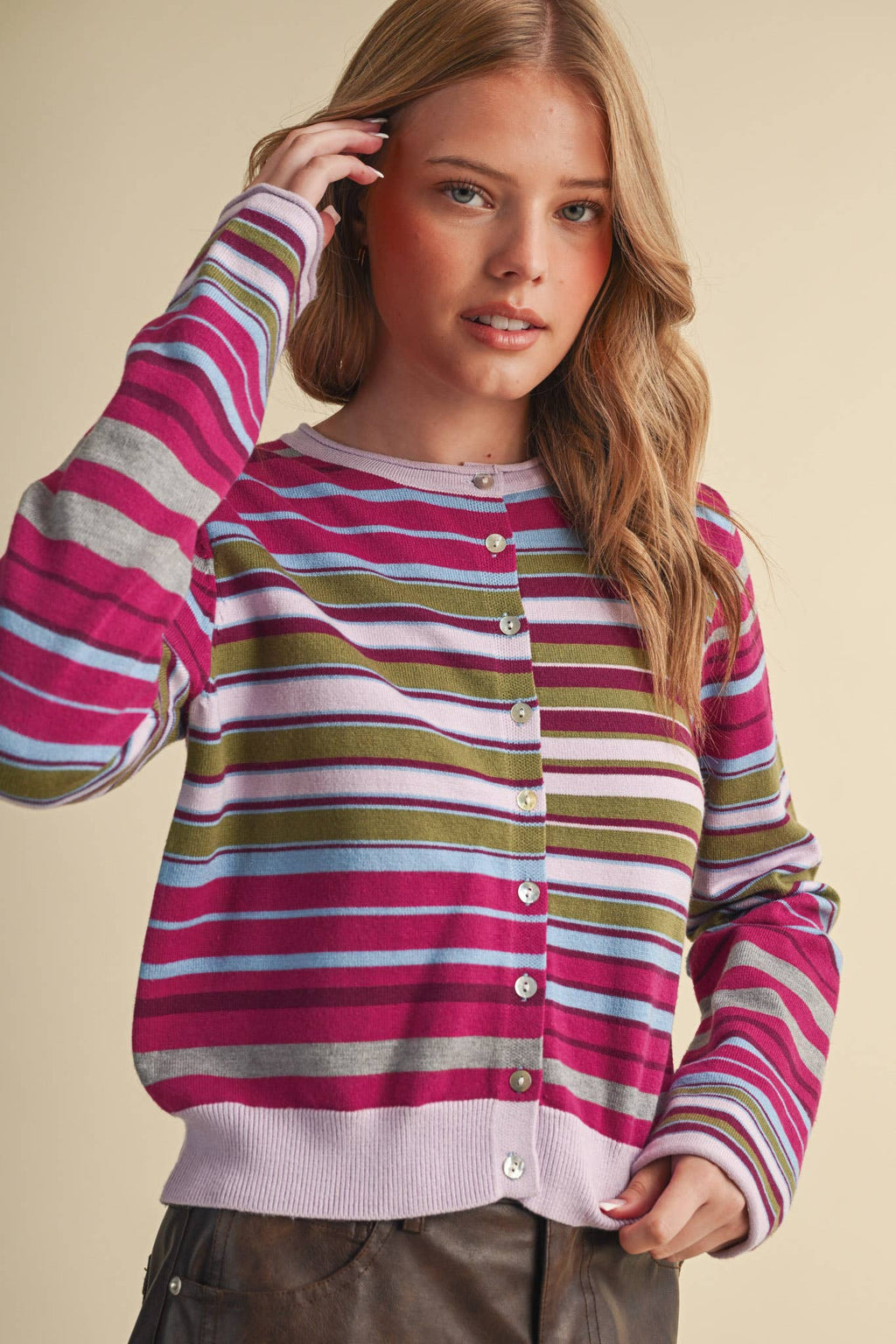 MUTLI-COLOR STRIPED SWEATER CARDIGAN MSW11313