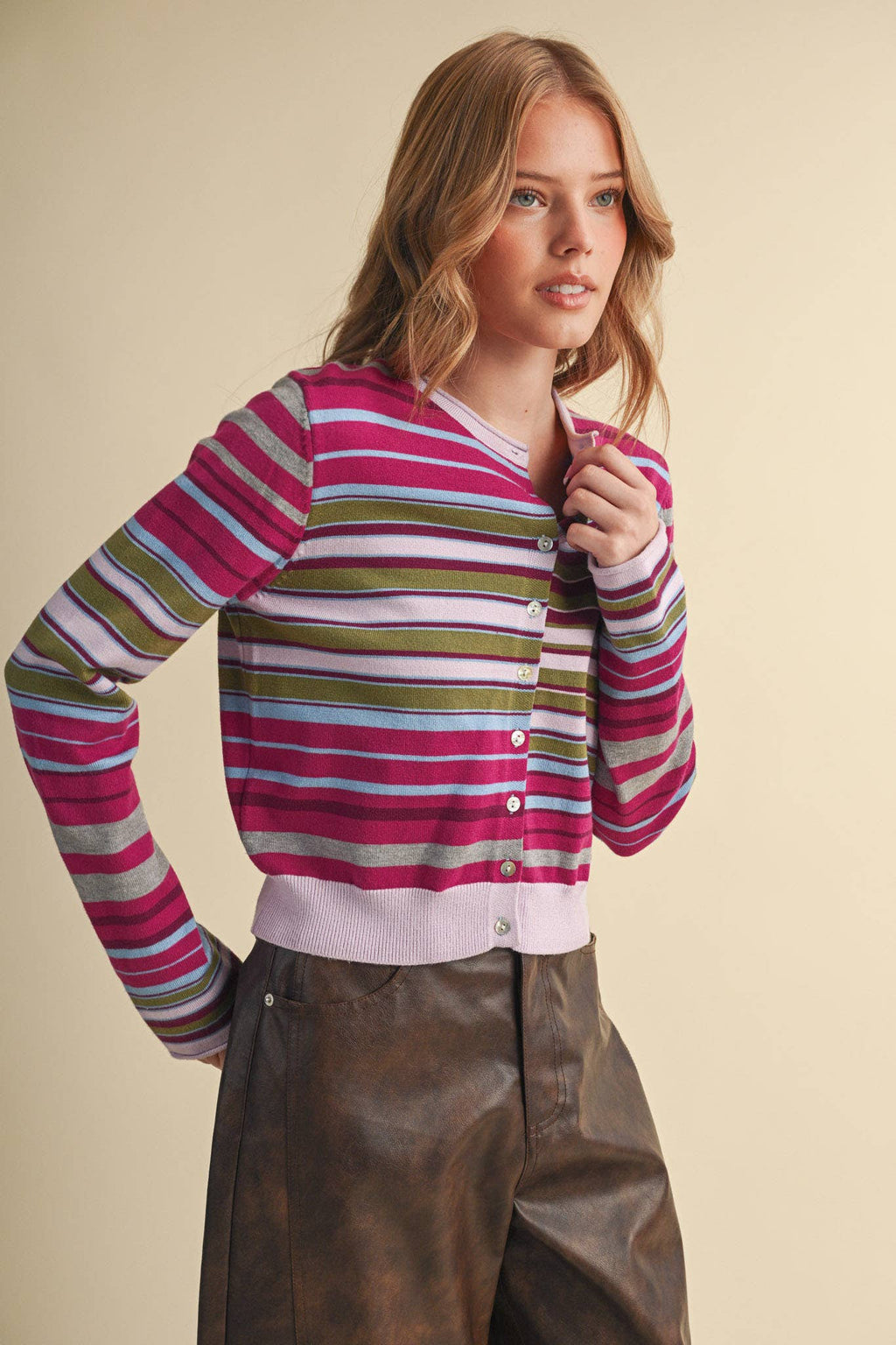 MUTLI-COLOR STRIPED SWEATER CARDIGAN MSW11313