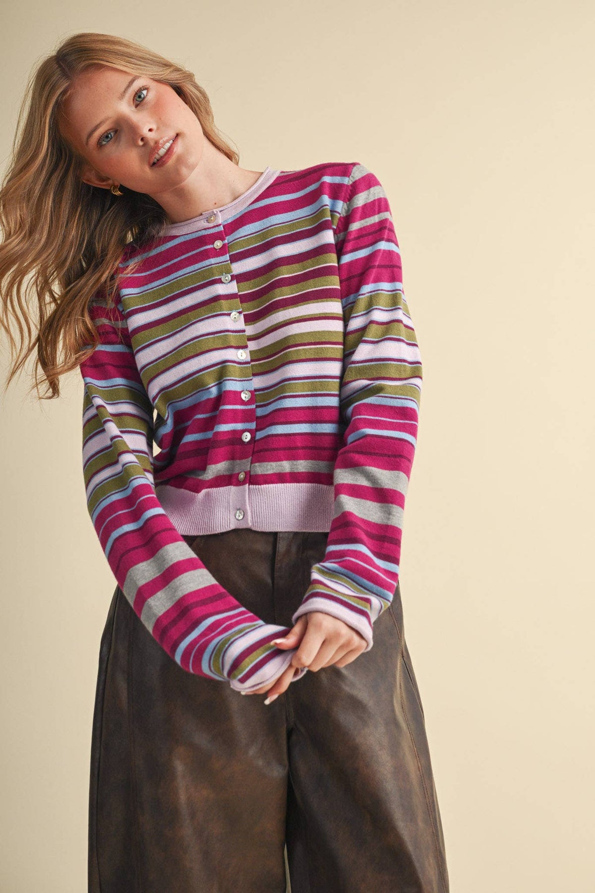 MUTLI-COLOR STRIPED SWEATER CARDIGAN MSW11313