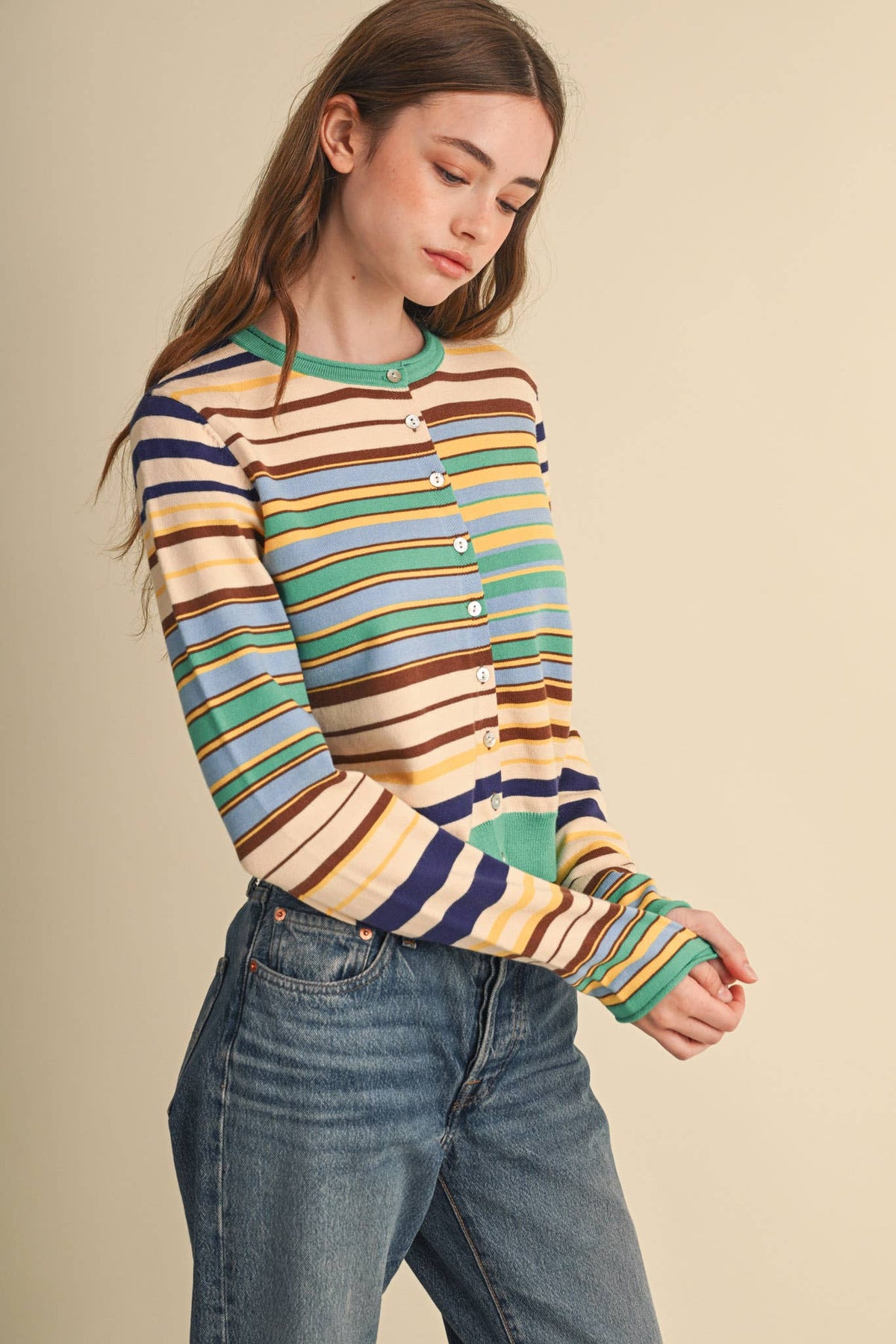 MUTLI-COLOR STRIPED SWEATER CARDIGAN MSW11313
