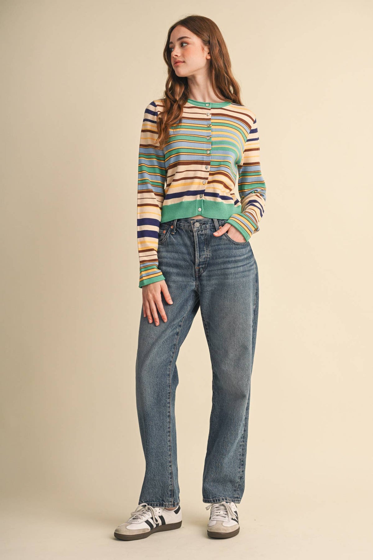 MUTLI-COLOR STRIPED SWEATER CARDIGAN MSW11313